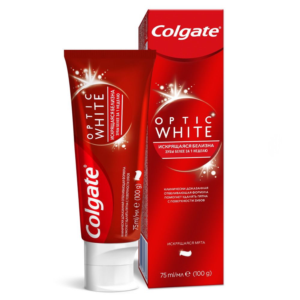 Colgate Optic White зубная паста искрящаяся мята отбеливающая 75 мл купить  по цене 441.48 ₽ в интернет-магазине