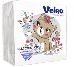 Veiro салфетки 1 слойные с рисунком котик 24*24 50 листов 90 шт в кор