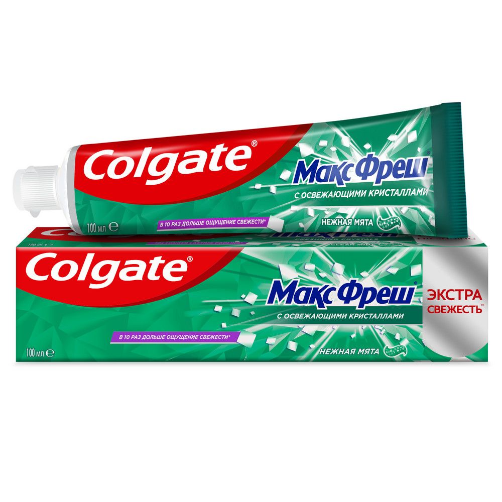 Colgate зубная паста макс фреш нежная мята с освежающими кристаллами для  свежего дыхания и защиты от кариеса 100 мл купить по цене 302.64 ₽ в  интернет-магазине