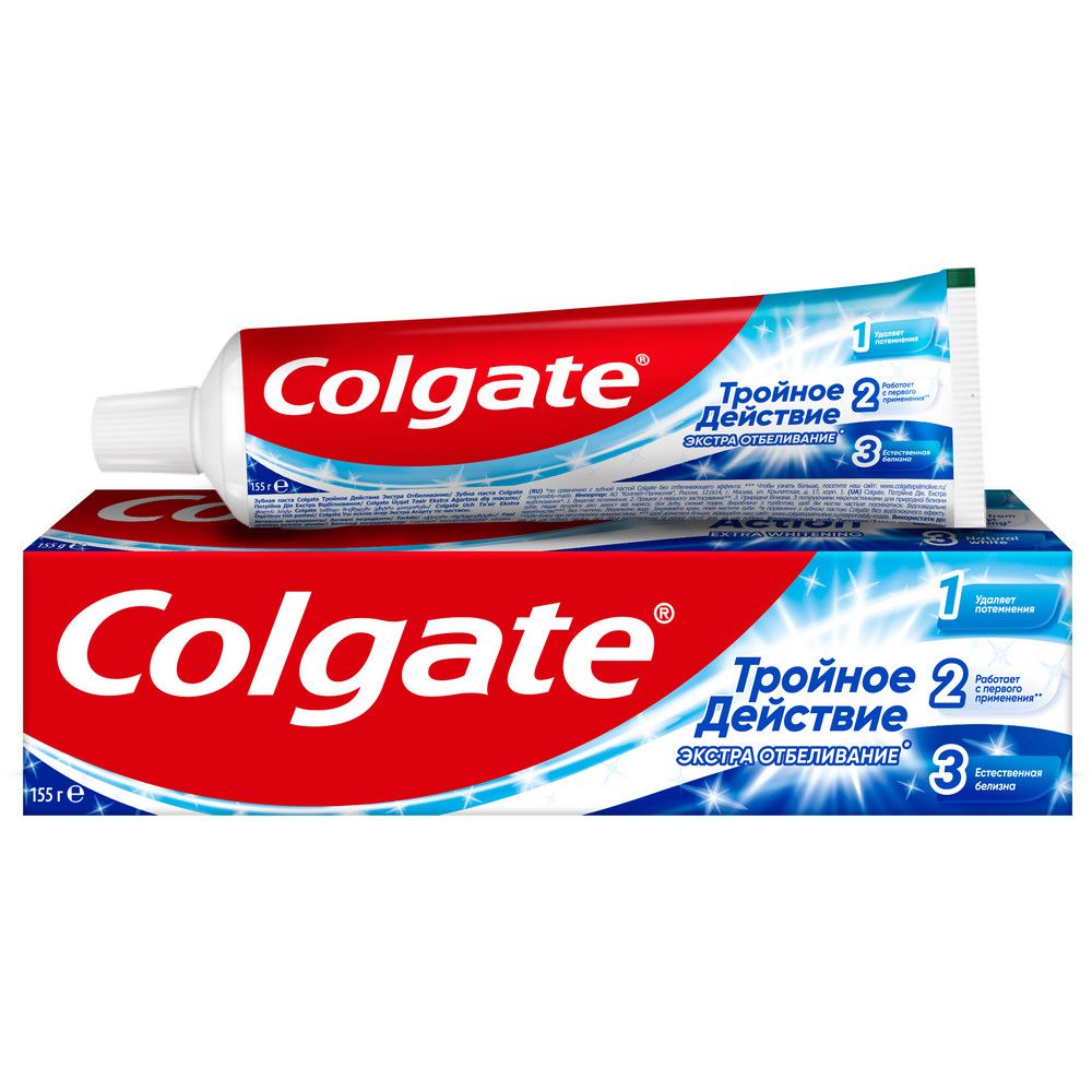 Colgate зубная паста тройное действие экстра отбеливание для восстановления  естественной белизны зубов с первого применения 100 мл купить по цене  151.32 ₽ в интернет-магазине