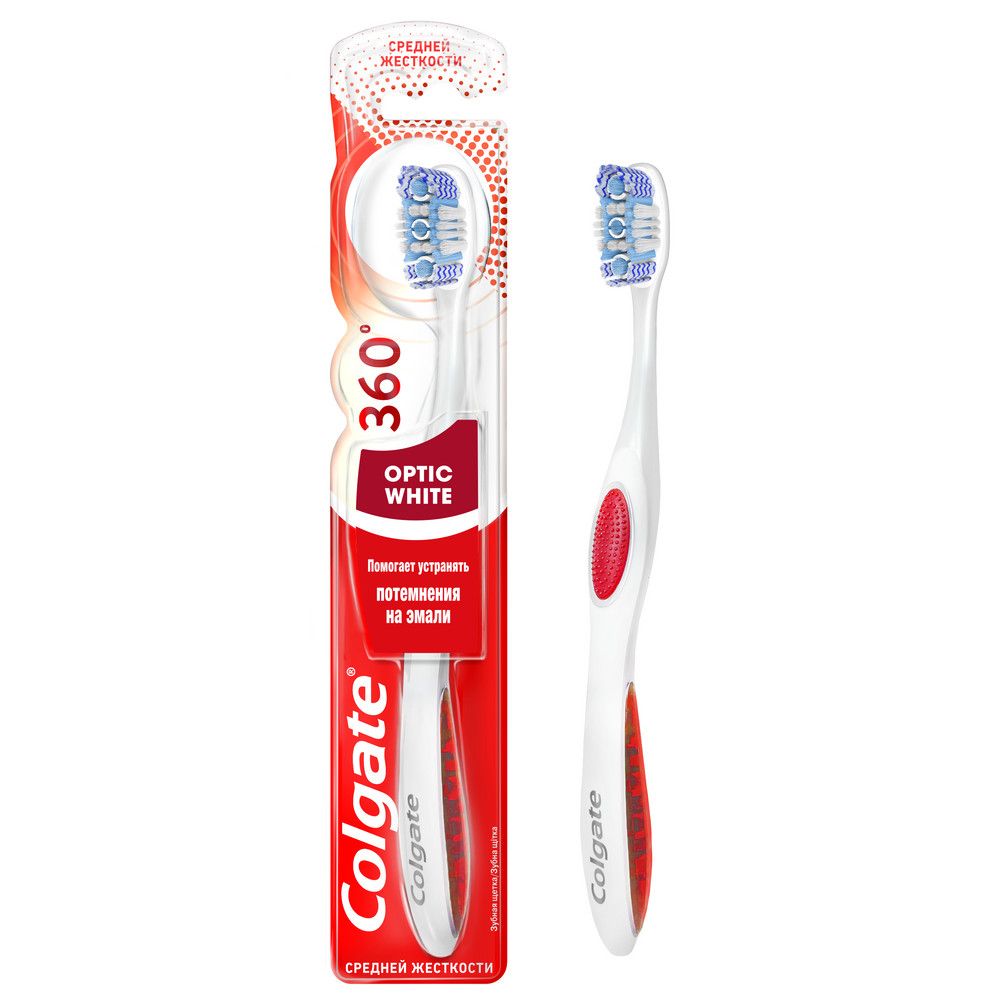 Colgate зубная щетка 360º optic white отбеливающая средней жесткости купить  по цене 341.64 ₽ в интернет-магазине