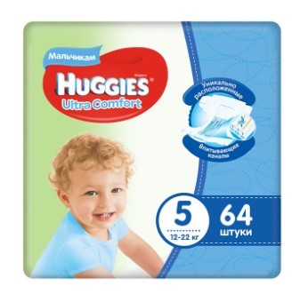 Huggies Ultra Comfort подгузники для мальчиков 5 размер 12-22 кг 64шт