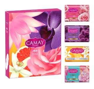 Camay подарочный набор коллекция ароматов 2023 мыло с ароматом розы+черной орхидеи+грейпфрута+акватичных цветов 4х85 гр