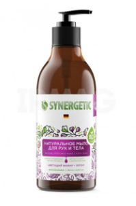 Synergetic Биоразлагаемое натуральное мыло для рук и тела Цветущий инжир и лотос флакон 0,38л