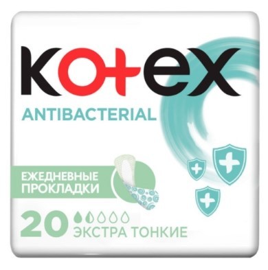 Kotex прокладки ежедневные Antibacterial экстра тонкие с антибактериальным слоем 20шт