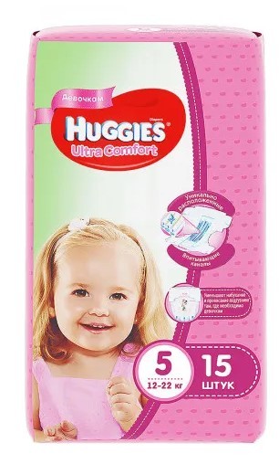 Huggies Ultra Comfort подгузники для девочек 5 размер 12-22 кг 15шт купить  по цене 653.70 ₽ в интернет-магазине