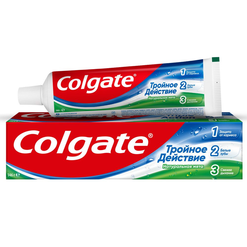 Colgate зубная паста тройное действие натуральная мята для защиты от  кариеса удаления потемнений с зубов и свежего дыхания 100 мл купить по цене  151.32 ₽ в интернет-магазине