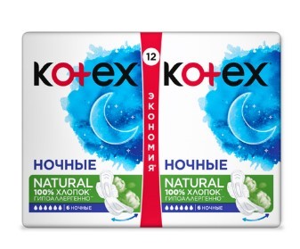 Kotex прокладки гигиенические Natural ночные 12шт