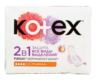Kotex прокладки гигиенические 2в1 нормал+ 7 шт