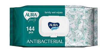 Aura family влажные салфетки с антибактериальным эффектом big pack с крышкой 144шт