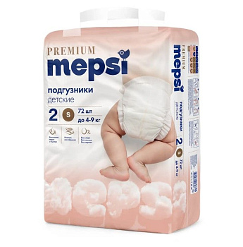 Mepsi детские подгузники premium s 4 9 кг 72 шт