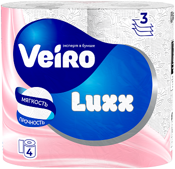 Veiro туалетная бумага luxoria 3 х слойная белая 4 шт