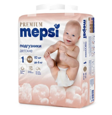 Mepsi детские подгузники premium до 6 кг 82 шт