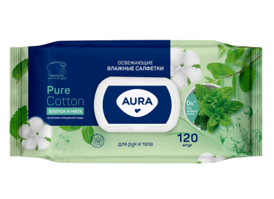 Aura Family влажные салфетки освежающие big pack с крышкой 120 шт