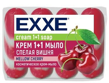 EXXE косметическое мыло  1+1 спелая вишня  4шт*75г красное полосатое экопак