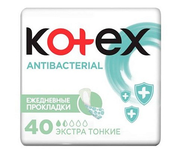 Kotex прокладки ежедневные Antibacterial экстра тонкие с антибактериальным слоем 40шт