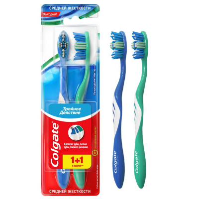 Colgate зубная щетка тройное действие многофункциональная средней жесткости промоупаковка 1+1 Уценка