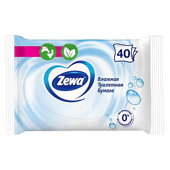 Zewa туалетная бумага влажная pure белая 40 л