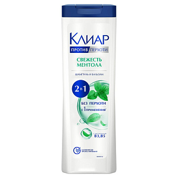 Клиар шампунь свежесть с ментолом 2 в 1 380 мл
