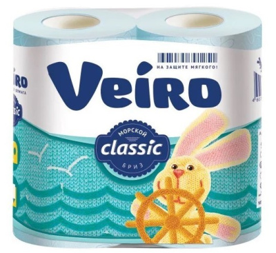 Veiro туалетная бумага Classic 2-х слойная голубая 4шт