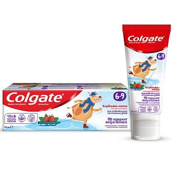 Colgate зубная паста детская  6-9 защита от кариеса с фторидом для детей от 6 до 9 лет со вкусом клубники и мяты 60 мл Уценка