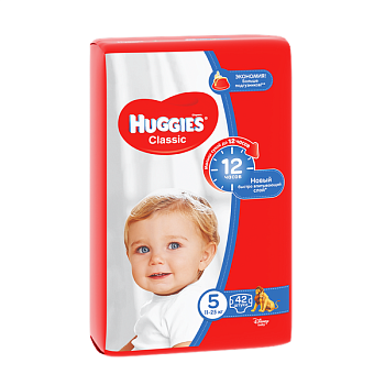 Huggies Classic подгузники Soft&Dry Дышащие 5 размер (11-25 кг) 42шт