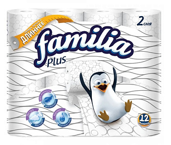 Familia Plus туалетная бумага белая двухслойная 12шт