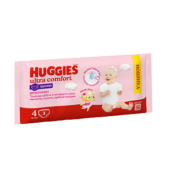 Huggies ultra comfort 4 9-14 кг трусики подгузники 3 шт для девочек