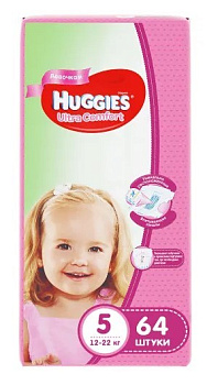 Huggies Ultra Comfor подгузники для девочек 5 размер 12-22 кг 64шт