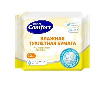 Smart comfort Туалетная бумага влажная с экстрактом ромашки 42 шт.