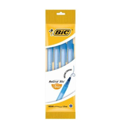 Bic ручка раунд стик средняя линия син пак 4 шт