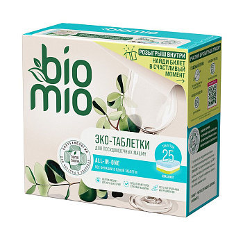 BioMio для посудомоечной машины all in one с эфирным маслом эвкалипта 16г  25 шт