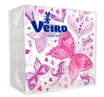 Veiro салфетки однослойные с рисунком бабочки 24*24 50 листов 90 шт в кор