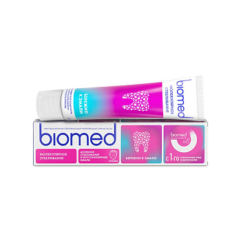Biomed healthywhite инновационная зубная паста активное отбеливание и восстановление эмали клубника 65 г