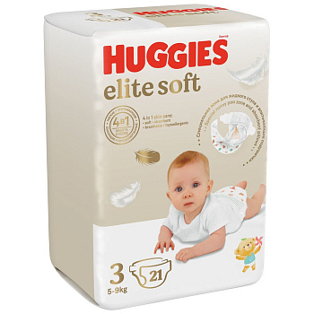 Huggies Elite Soft подгузники 5-9 кг 3 размер 21 шт