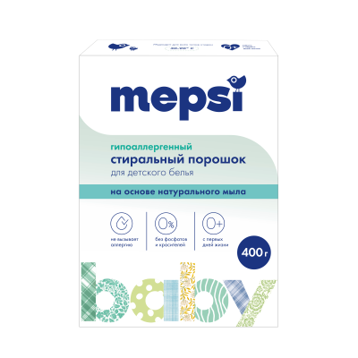 Mepsi стиральный порошок на основе натурального мыла гипоаллергенный для детского белья 400 г