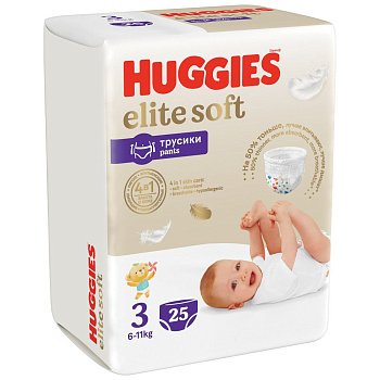 Huggies Elite Soft подгузники трусики 6-11 кг 3 размер 25 шт