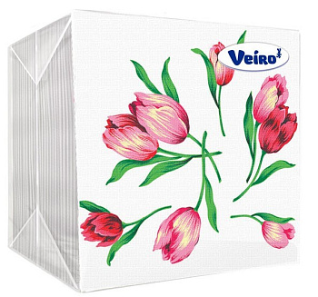 Veiro салфетки 1 слойные с рисунком розовый цветок 24*24 100 листов