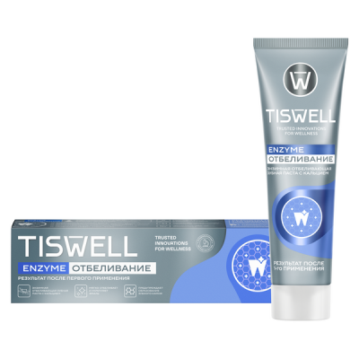 Tiswell зубная паста отбеливающая энзимная от темного налета и камня с кальцием и фтором 110 гр