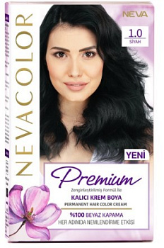 Nevacolor PRЕMIUM стойкая крем краска для волос 1.0 BLACK чёрный