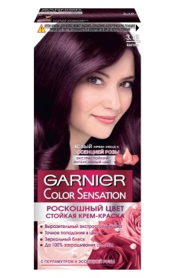 Garnier Color Sensation стойкая крем краска для волос с перламутром и эссенцией розы оттенок 3.16 аметист