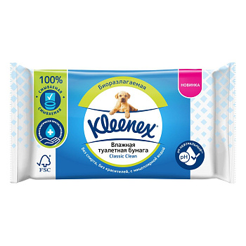 Kleenex classic clean влажная туалетная бумага смываемая 42 шт