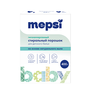 Mepsi стиральный порошок на основе натурального мыла гипоаллергенный для детского белья 400 г