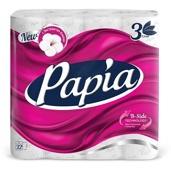 Papia туалетная бумага белая трёхслойная 32шт
