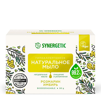 Synergetic туалетное мыло розмарин и имбирь 90 г