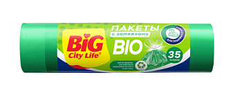 BIG City Пакеты для мусора с затяжками BIO 35л зеленые 15 шт