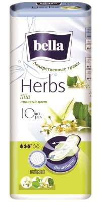 Прокладки BELLA HERBS Tilia softiplait с экстрактом липового цвета 10шт