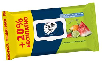 Emily Style влажные салфетки тропический фрукты с крышкой 120 шт +20% бесплатно