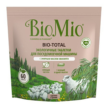 BioMio таблетки для посудомоечной машины с маслом эвкалипта Bio-total 60шт Уценка