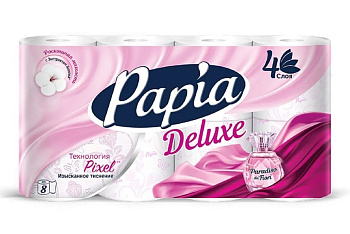 Papia Deluxe туалетная бумага белая Paradiso Fiori и рисунком четырёхслойная 8шт